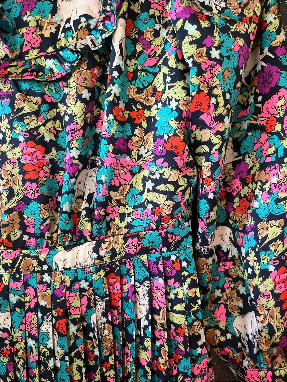 J. Crew Pleated midi dress in grazing goats print size 2 euc - Picture 8 of 11